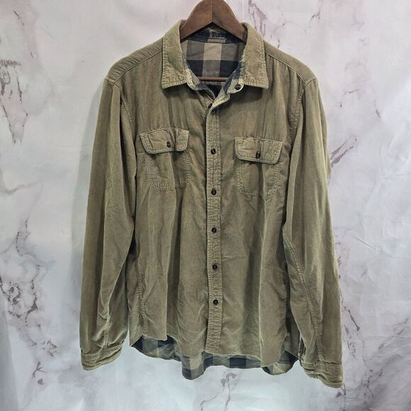 Tailor Vintage Shirt Mens XL Brown Corduroy Button Plaid Reversible Buffalo Blue - Picture 1 of 15